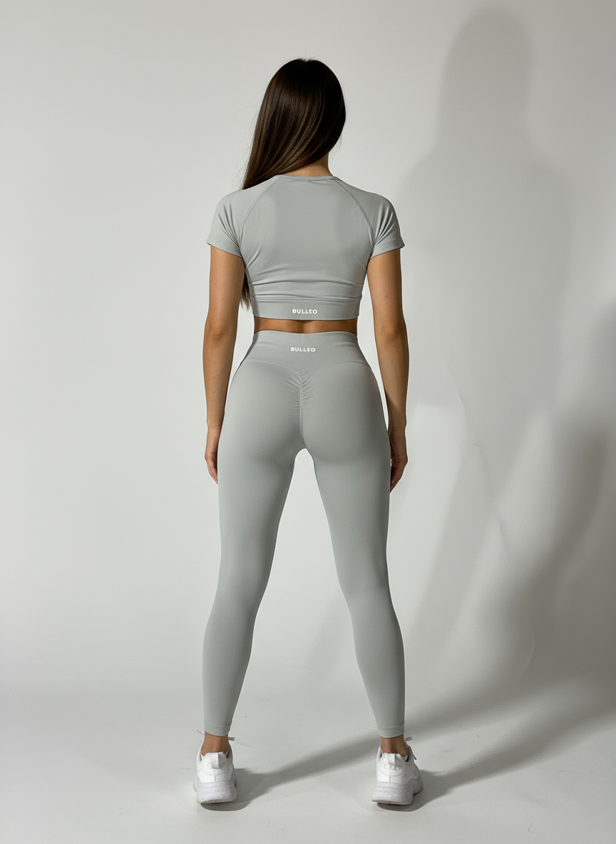 Women’s Short-Sleeve Crop Top & High-Waist Leggings Set – Activewear Performance Outfit