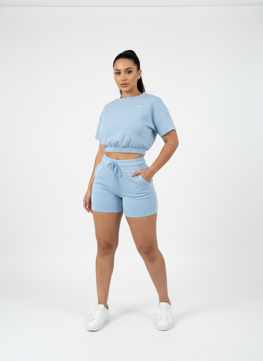 Women’s Cropped Lounge Tee & Drawstring Shorts Set – Casual Activewear